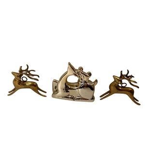 Gold & Brass Reindeer Figurines Set Of 3 Holiday Decor Greenbrier International